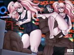 1boy 1girl akazai anal anal_sex big_breasts blue_eyes breasts danganronpa dark-skinned_male female_focus interracial junko_enoshima long_hair male male/female straight_hair strawberry_blonde_hair swimsuit tagme teen