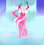 breasts bubble_butt helluva_boss pink_hair pink_skin showering succubus verosika_mayday_(helluva_boss) vivienne_medrano vivzmind waterfall