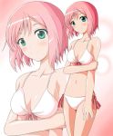 1girl anime bad_id bikini cute ecchi estellise_sidos_heurassein female green_eyes highres horny kayama_kenji pink_background pink_hair redhead reki_48 short_hair solo standing swimsuit tales tales_of_(series) tales_of_vesperia white_bikini white_swimsuit zoom_layer