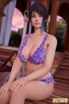  1girl 3d 6cw8 alluring bare_legs big_breasts bikini black_and_blue_hair cleavage dead_or_alive dead_or_alive_xtreme dead_or_alive_xtreme_2 dead_or_alive_xtreme_3_fortune dead_or_alive_xtreme_beach_volleyball dead_or_alive_xtreme_venus_vacation female_only on_recliner shandy_(doa) 