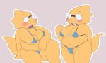 1_girl 1girl 2020s 2021 adorable alphys alphys_(undertale) anthro anthro_only aruput aruput_ut barely_visible_genitalia big_breasts bikini_bottom bikini_top blue_bikini blue_bikini_bottom blue_bikini_top blush breasts cameltoe chubby chubby_anthro chubby_female cute embarrassed female female_anthro female_only glasses lizard lizard_girl lizard_tail micro_bikini monster monster_girl multiple_views non-mammal_breasts pink_background pussy pussy_peek reptile reptile_girl reptile_tail scalie simple_background solid_color_background solo solo_anthro solo_female swimsuit tail thong thong_bikini undertale undertale_(series) yellow_body yellow_skin