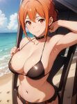 1girl alluring beach bikini blue_sky cleavage milf ocean orange_eyes orange_hair sun yahari_ore_no_seishun_lovecome_wa_machigatteiru. yuigahama_yui's_mother zengai