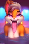 ai_generated female_focus female_only furry furry_female imminent_rape imminent_sex lola_bunny long_tongue looking_at_viewer looney_tunes naughty_face novelai pov pov_eye_contact rape_face space_jam very_long_tongue water wet