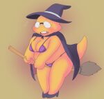 1girl 2020s 2021 2d adorable alphys alternate_costume anthro anthro_only aruput aruput_ut big_breasts black_cape blush breasts broom broom_riding buckteeth cape chubby chubby_anthro chubby_female cute digital_media_(artwork) dinosaur dinosaur_girl embarrassed female female_anthro female_only full_body glasses gradient_background halloween hat lizard lizard_girl lizard_tail micro_bikini monster monster_girl non-mammal_breasts reptile reptile_girl reptile_tail scalie scalie_female shoes simple_background solo solo_anthro solo_female standing sweat sweatdrop sweating swimsuit tail teeth thick_thighs thong thong_bikini undertale undertale_(series) video_game_character witch_hat yellow_body yellow_skin