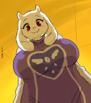  1_girl 1girl 2010s 2019 adorable anthro anthro_only big_breasts big_thighs blush_stickers boss_monster breasts breasts_bigger_than_head caprine clothed cute delta_rune_(emblem) eyelashes female female_anthro female_only floppy_ears furry furry_female furry_only goat goat_ears goat_horns grin horns joaoppereiraus looking_at_viewer monster monster_girl purple_clothes purple_clothing red_eyes smiling_at_viewer solo solo_anthro solo_female toriel undertale undertale_(series) voluptuous voluptuous_female white_fur 