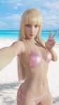 1girl 3d alluring athletic_female bikini blonde_hair blue_eyes elferan emilie_de_rochefort female_abs female_only fit_female holding_phone namco selfpic tekken tekken_5_dark_resurrection tekken_6_bloodline_rebellion tekken_7 tekken_8 tekken_tag_tournament_2