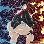 black_eyes black_hair boruto:_naruto_next_generations dat_ass demonroyal earrings fire gigantic_ass gigantic_breasts glasses hourglass_figure looking_back sarada_uchiha sexy