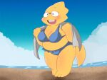 1girl 2020 2020s adorable alphys alphys_(undertale) anthro anthro_only aruput aruput_ut beach big_breasts bikini breasts chubby chubby_anthro chubby_female cute day dinosaur dinosaur_girl female female_anthro female_only glasses lizard lizard_girl lizard_tail monster monster_girl non-mammal_breasts open_mouth reptile reptile_girl reptile_tail scalie scalie_female scalie_only sky smiling solo solo_anthro solo_female swimsuit tail towel twitter undertale undertale_(series) yellow_body yellow_skin