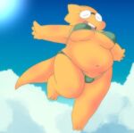 1girl 2020s 2021 adorable alphys alternate_costume anthro anthro_only aruput aruput_ut bikini breasts chubby chubby_anthro chubby_female cloud clouds cute day dinosaur dinosaur_girl female female_anthro female_only glasses in_air lizard lizard_girl lizard_tail monster monster_girl non-mammal_breasts reptile reptile_girl reptile_tail scalie scalie_female scalie_only sky solo solo_anthro solo_female swimsuit tail undertale undertale_(series) yellow_body yellow_skin