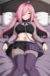  1girl ai_generated bed big_breasts cleavage long_hair nenefthivt on_bed pink_hair shirt skirt solo tagme vtuber 