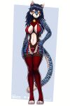 1girl big_ass big_breasts blue_hair blue_skin cute feline lingerie tail tailsrulz tiger