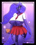 2014 animal_genitalia anthro blue_eyes blue_fur blue_hair book breasts clothing cutie_mark equine eyelashes friendship_is_magic fur furry futanari hair holding horn horsecock long_hair mammal my_little_pony navel nipples penis plankboy princess_luna skirt solo unicorn