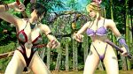  2_girls alluring bikini black_hair blonde_hair blue_eyes cleavage kunoichi setsuka soul_calibur soul_calibur_ii soul_calibur_iii soul_calibur_v soul_calibur_vi taki underboob weapons 