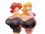  1girl 2022 2_girls ass_cleavage barrybbeesly big_ass blank_background blonde_hair blue_eyes brown_hair bubble_ass bubble_butt earrings fat_ass female_only gym_shorts huge_ass insanely_hot jewelry light-skinned_female light_skin looking_back mario_(series) nintendo open_mouth pink_clothing pink_sports_bra princess_daisy princess_peach round_ass sexy sexy_ass simple_background smelly_ass sports_bra sportswear sweat sweatdrop sweating sweaty sweaty_ass sweaty_body thick_ass thick_thighs white_background workout_clothes yellow_clothing yellow_sports_bra 