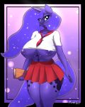 2014 anthro blue_eyes blue_fur blue_hair book breasts clothing cutie_mark equine eyelashes female friendship_is_magic fur furry hair holding horn long_hair mammal my_little_pony navel nipples plankboy princess_luna skirt solo unicorn