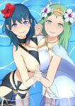  2_girls 2girls alluring alternate_costume big_breasts bikini black_bikini black_swimsuit blue_eyes breast_press breasts byleth_(female) byleth_(fire_emblem) byleth_(fire_emblem)_(female) byleth_(summer)_(fire_emblem)_(female) female_only fire_emblem fire_emblem:_three_houses fire_emblem_heroes green_eyes green_hair holding_hands looking_at_viewer mgnk33 multiple_girls nintendo official_alternate_costume rhea_(fire_emblem) rhea_(summer)_(fire_emblem) swimsuit symmetrical_docking teal_hair white_bikini white_swimsuit yuri 