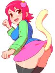 1girl ass big_ass big_breasts blush brown_eyes capcom cat_tail clothing kabeume light-skinned_female long_sleeves mayl_sakurai mega_man mega_man_battle_network no_panties pink_hair pink_skirt skirt smile solo_female stockings transparent_background