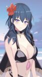 1girl alluring alternate_costume bikini black_bikini black_swimsuit breasts byleth_(female) byleth_(fire_emblem) byleth_(fire_emblem)_(female) byleth_(summer)_(fire_emblem)_(female) cleavage female_only fire_emblem fire_emblem:_three_houses fire_emblem_heroes looking_at_viewer n_54 nintendo official_alternate_costume swimsuit teal_eyes teal_hair