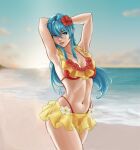  1girl 1girl alluring beach bikini breasts cleavage eirika_(fire_emblem) fire_emblem fire_emblem:_the_sacred_stones green_hair high_res lips long_hair medium_breasts nintendo smile swimsuit thevitus water 