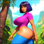  aged_up ai_generated ass big_breasts black_hair dark-skinned_female dora_marquez dora_the_explorer female_focus forest nickelodeon short_hair short_shorts 