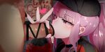 1girl bar_censor baseball_cap black_headwear black_track_suit censored cum cum_in_mouth fellatio handjob hat heart hetero high_res hololive hololive_english long_hair meshiiro_(rome_sy) mori_calliope mori_calliope_(2nd_costume) oral penis pink_eyes pink_hair ponytail shirt track_suit virtual_youtuber white_shirt