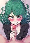  ai_generated blush grabbing_penis green_eyes green_hair handjob looking_at_viewer looking_up masturbation nude_male one-punch_man penis pov short_hair smile spread_legs tatsumaki 