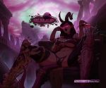  abs armored_boots big_breasts breasts daemon daemon_girl daemonette demon_girl glowing_eyes lingerie long_hair marmar multiple_arms nipple_piercing panties pink_skin purple_eyes purple_hair semi_nude tail warhammer_(franchise) warhammer_40k warhammer_fantasy 