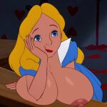  1girl alice_(disney) alice_in_wonderland alice_in_wonderland_(1951_film) alice_liddell alternate_breast_size bedaxe big_breasts breasts disney edit female_only nipples screenshot screenshot_edit 