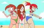 1girl 3_girls altzegoz_(artist) ass ass_cleavage ass_freckles ass_to_ass beach bikini bottom_heavy bubble_butt butt_crack cartoon_network crossover disney disney_channel exposed_ass fat_ass female_only foster's_home_for_imaginary_friends frankie_foster freckles gigantic_ass gravity_falls human nickelodeon one-piece_swimsuit pawg ponytail red_hair sandwiched small_bikini straight_hair the_fairly_oddparents tight_clothing tongue_out two_piece_swimsuit uncomfortable vicky_(fop) wendy_corduroy