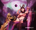  abs big_breasts breasts daemon daemon_girl daemonette demon_girl long_hair marmar multiple_arms nipple_piercing nipple_piercing pink_skin purple_hair semi_nude tail warhammer_(franchise) warhammer_40k warhammer_fantasy 