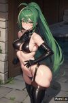  ai_generated big_breasts big_breasts breasts cute green_hair horny long_hair looking_at_viewer ponytail pornx.ai revealing_clothes seductive 