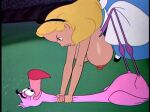 1girl alice_(disney) alice_in_wonderland alice_in_wonderland_(1951_film) alice_liddell bedaxe big_breasts disney edit female_only hanging_breasts huge_breasts nipples screenshot screenshot_edit