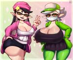  +_+ 2_girls alternate_costume areola_peek areola_slip ass beanie beauty_mark big_ass big_breasts black_hair bottom_heavy breasts callie_(splatoon) cleavage clothed clothing cross_pupils domino_mask duo ear_piercing earrings face_mask female_only green_areola green_jacket hair half-closed_eyes hand_on_ass hand_on_own_ass hat headwear hoop_earrings huge_ass huge_breasts humanoid humanoid_pointy_ears inkling jacket light-skinned_female light_skin madheaven marie_(splatoon) mask mask_(marking) mole mole_under_eye multicolored_hair multiple_girls narrowed_eyes nintendo open-mouth_smile open_mouth open_smile orange_eyes piercing pink_beanie pink_jacket pointy_ears portrait pseudo_hair purple_hair sexy sexy_ass sexy_body sexy_breasts short_hair smile splatoon splatoon_(series) squid_sisters standing symbol-shaped_pupils tentacle_hair thicc thick thick_ass thick_thighs thighs three-quarter_portrait top_heavy two_tone_hair white_hair wide_hips 