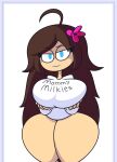 2024 big_breasts blue_eyes brown_hair flower_in_hair half-closed_eyes half-dressed hands_on_breasts la-artist322_(artist) long_hair looking_at_viewer lustful luunii_(persona) mommy mommy_milkers panties self_grope smug_face smug_smile thicc thicc_thighs white_shirt