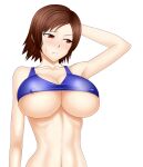 1girl alluring athletic_female big_breasts brown_eyes brown_hair do_konjouuo female_abs female_only fit_female huge_breasts kazama_asuka naked_from_the_waist_down namco sports_bra tekken tekken_tag_tournament_2