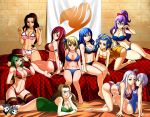  6+girls ass bikini bisca_connell bisca_mulan blonde_hair blue_hair bra breasts cana_alberona erza_scarlet evergreen fairy_tail glasses green_hair hat jadenkaiba jadenkaiba_(artist) juvia_loxar laki_olietta large_breasts levy_mcgarden lisanna_strauss lucy_heartfilia mirajane_strauss multiple_girls panties purple_hair red_hair swimsuit tattoo tattooed_breast thighhighs underwear white_hair 