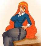 1girl ben_10 ben_10:_alien_force donchibi female_focus female_only green_eyes gwen_tennyson long_hair looking_at_viewer orange_hair wide_hips wide_thighs