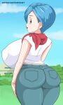  blue_eyes bulma_brief dragon_ball_z gigantic_breasts green_hair toshiso_(artist) 