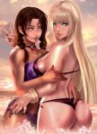 2_girls alluring ass big_breasts bikini black_nails blonde_hair emilie_de_rochefort female_abs female_only freckles julia_chang kittymiya large_breasts lili_(tekken) lili_rochefort looking_at_viewer namco outside swimsuit tekken tekken_tag_tournament_2 twin_braids v