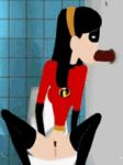 animated black_hair bottomless cartoonvalley.com disney fellatio female gif glory_hole hair helg_(artist) oral penis pixar pubic_hair pussy solo teen the_incredibles toilet violet_parr