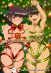  2_girls bdsm big_breasts black_eyes black_hair breasts christmas christmas_ornaments komi-san_wa_komyushou_desu komi_shouko komi_shuuko long_hair mature_female miniskirt mistletoe mother_&amp;_daughter multiple_girls naked_ribbon nude ribbon sexually_suggestive short_hair skirt uncensored zen-shaori_animation zenshaori 