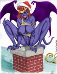 2004 areolae breasts bricks chimney christmas demona disney gargoyles hat headgear julius_zimmerman_(artist) julius_zimmerman_color nipples santa_hat wings