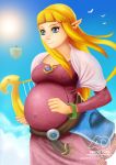  1girl arrowdark blonde_hair blue_eyes fetish harp huge_belly long_hair lyre nintendo pink_dress plump preggo pregnant princess_zelda skyward_sword the_legend_of_zelda video_games vore 