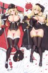  1girl arm_above_head armpits asymmetrical_clothes azur_lane big_breasts bismarck_(azur_lane) bismarck_(beacon_of_the_ironblood)_(azur_lane) bismarck_(coat_of_arms) black_cape black_dress black_gloves black_legwear blonde_hair blue_eyes breasts breasts_out_of_clothes brown_jacket cape censored clothing cocktail_dress dakimakura dakimakura_(medium) dress elbow_gloves evening_gown fingerless_gloves flagpole fur-trimmed_cape fur-trimmed_legwear fur_trim gloves hair_between_eyes hand_on_chest hand_on_own_chest hat headwear heart heart_censor high_resolution jacket legwear long_hair military military_uniform nipples nopan official_alternate_costume peaked_cap pole stockings sword thighs uniform washout008 weapon white_gloves 