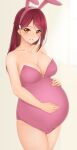 1girl big_belly big_breasts bunny_girl bunnysuit long_hair love_live!_(series) love_live!_school_idol_project love_live!_sunshine!! pregnant red_hair sakurauchi_riko smile yellow_eyes