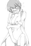 1girl blush breasts dress_shirt erect_nipples fingering kotonomiya_yuki masturbation monochrome naked_shirt nipples nude open_clothes open_shirt pussy_juice saliva shichimenchou shirt short_hair simple_background sleeves_rolled_up solo suigetsu uncensored