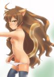 1girl ahoge animal_ears bad_id blush brown_hair buri cat_ears cat_tail female female_only flat_chest long_hair nipples panties panty_pull pussy solo taiga_aisaka tail thighhighs toradora! underwear yellow_eyes