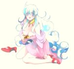 aqua_hair bad_id bare_shoulders blush breasts dress high_heels kneeling long_hair nia_teppelin nipples one_shoe shoes single_shoe tengen_toppa_gurren-lagann very_long_hair yuriko_(kkk9) yuriko_(pixiv63067)