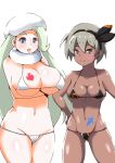 2019 2_girls bea_(pokemon) bikini dark-skinned_female dark_skin game_freak hat long_hair mature melody_(pokemon) milf nintendo pokemon pokemon_ss short_hair tattoo