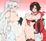 1girl 2_girls armlet black_hair black_legwear blush bracelet breasts breasts_out_of_clothes cape chemise choker clothes cosplay demon_tail detached_sleeves dress earrings fake_horns female_only hairband halo heavy_breathing high_resolution horns jewelry kenshin187 lesbian_sex lingerie long_hair looking_at_another medium_breasts multiple_girls navel nipples o-ring o-ring_choker open_mouth ponytail pussy red_cape red_choker red_hairband ruby_rose rwby see-through sex short_hair silver_hair sketch spread_legs stockings sweat tail tied_hair tribadism uncensored vaginal_juices very_long_hair weiss_schnee white_choker wings yuri